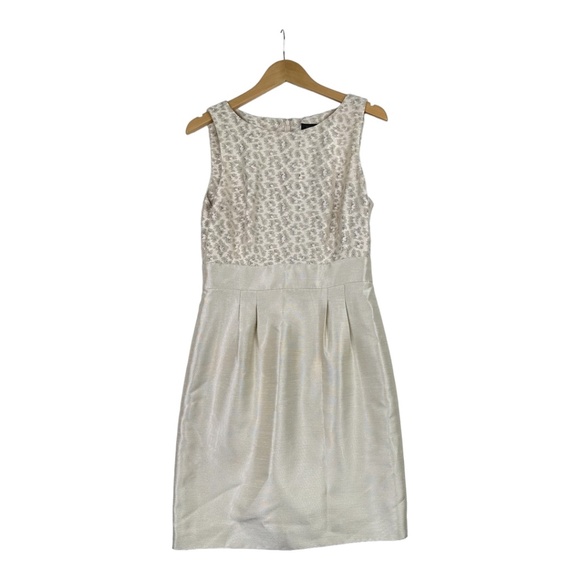 Tahari Cream‎ and Gold Sequin Dress Size 6 Arthur Levine Sheath - Picture 1 of 5